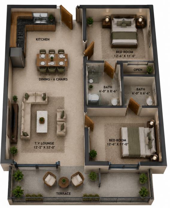 Double Bed Theme Park — 1142 Sq.Ft
